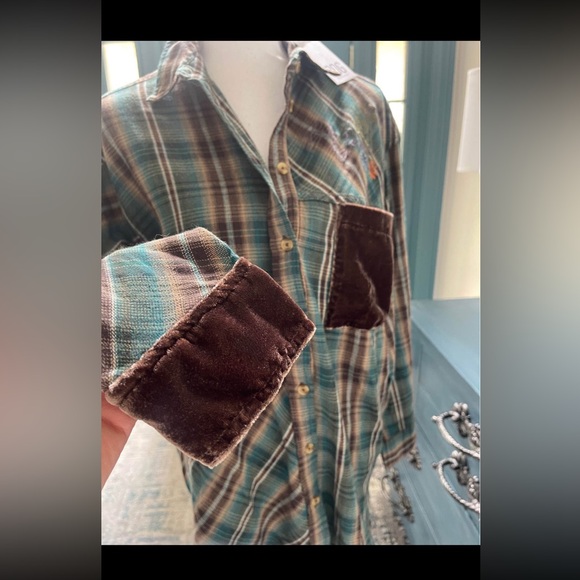 NWT Urban Outfitters BDG Patchwork Brown/Green Plaid Velvet Oversized Women’s M - Picture 12 of 13